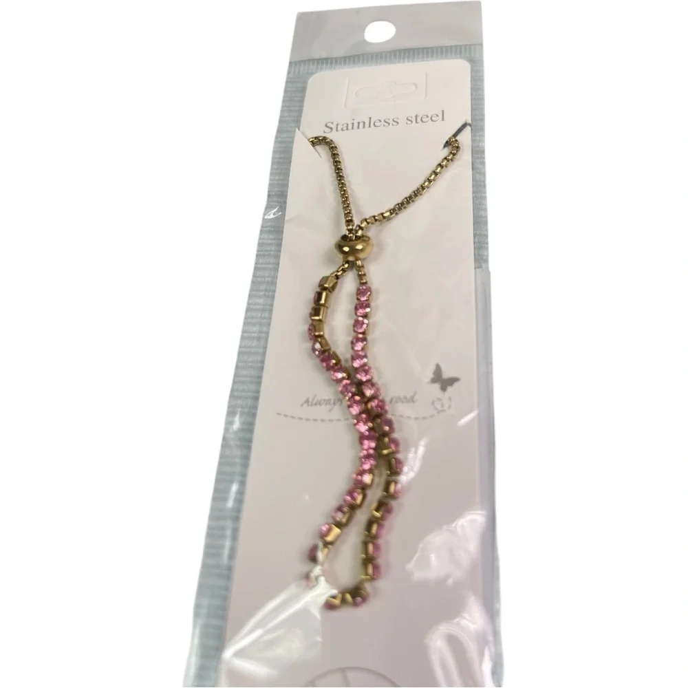 Gold Plated Pink Zircon Tennis Bracelet